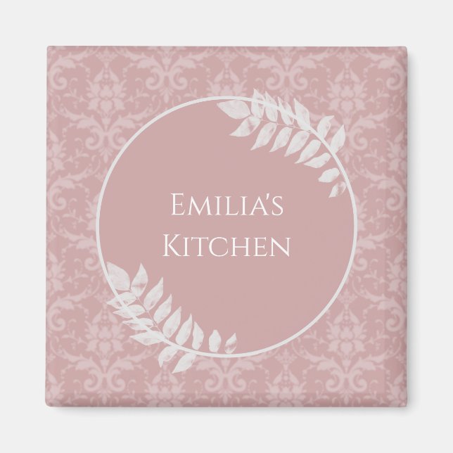 Pink Elegant Damask Magnet (Front)