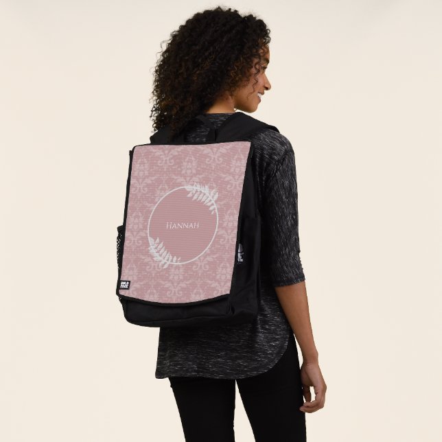 Pink Elegant Damask Personalised Backpack (Worn)