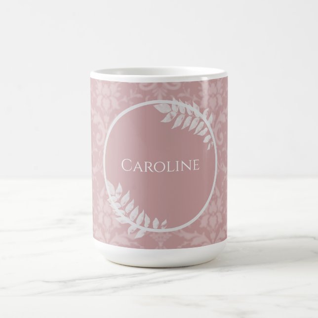 Pink Elegant Damask Personalised Coffee Mug (Center)