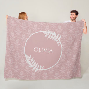 Pink Elegant Damask Personalised Fleece Blanket