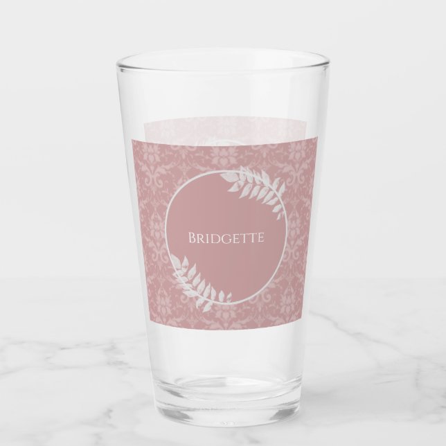 Pink Elegant Damask Personalised Glass (Front)