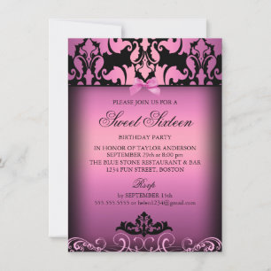 Pink Elegant Damask Sweet Sixteen Party Invitation