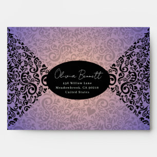Pink Elegant Dark Damask Pattern Envelope