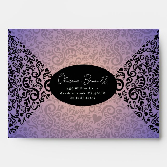Pink Elegant Dark Damask Pattern Envelope (Front)
