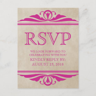 Pink Elegant Deco RSVP Postcard