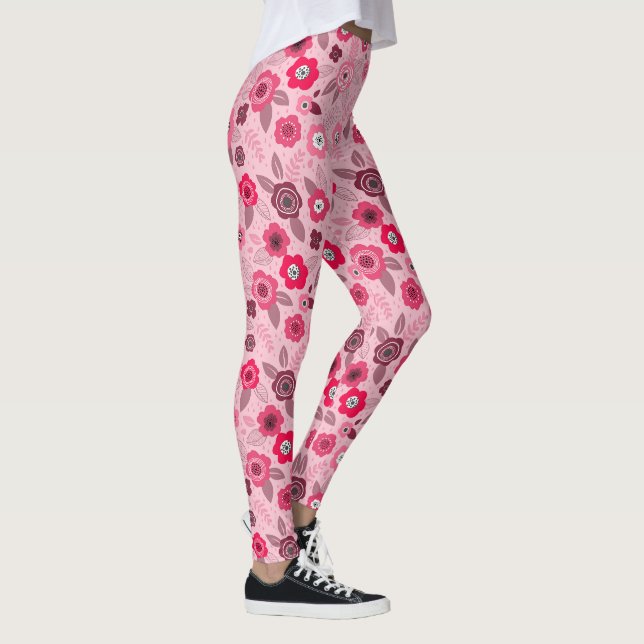 Pink elegant ditsy floral pattern leggings (Right)