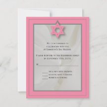Pink Elegant Fabric Bat Mitzvah RSVP Reply Card