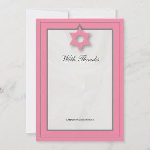 Pink Elegant Fabric Bat Mitzvah Thank You Note Card