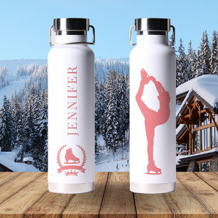 Pink Elegant Female Ice Skater Personalised Water Bottle