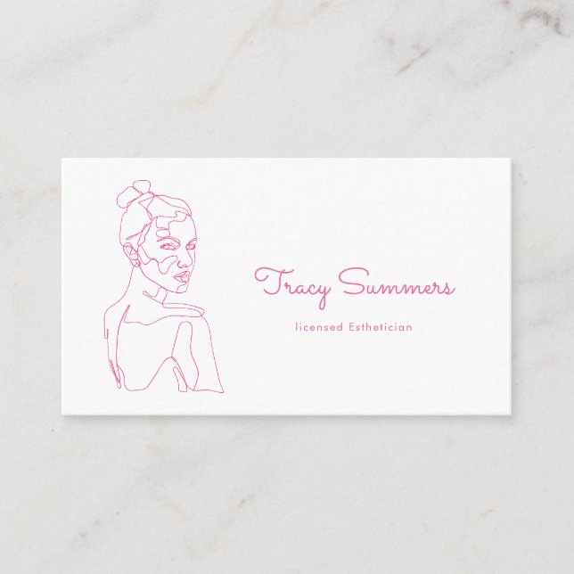 Pink Elegant Female Line Drawing Beauty Business Card (Front)