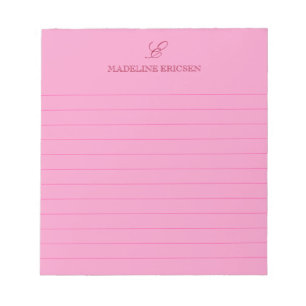 Pink Elegant Feminine Monogram Lined Notepad