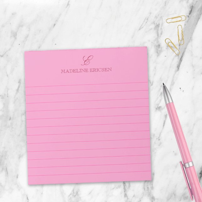 Pink Elegant Feminine Monogram Lined Notepad (Creator Uploaded)