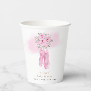 Pink Elegant Floral Ballerina Shoes Baby Shower Paper Cups