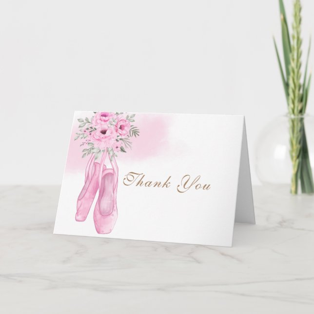 Pink Elegant Floral Ballerina Shoes Baby Shower  Thank You Card (Front)