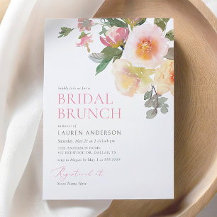 Pink Elegant Floral Bridal Shower Brunch Invitation