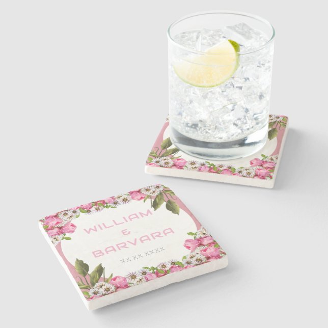 Pink Elegant Floral Drink Coaster Design (Side)