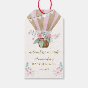 Pink Elegant Floral Hot Air Balloon Baby Shower  Gift Tags