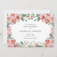 Pink Elegant Floral Script Quinceañera