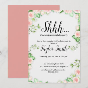 pink  elegant Floral Surprise Party Invite