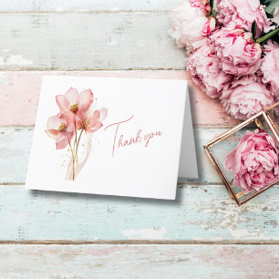 Pink Elegant Floral Watercolor Bridal Shower Thank You Card