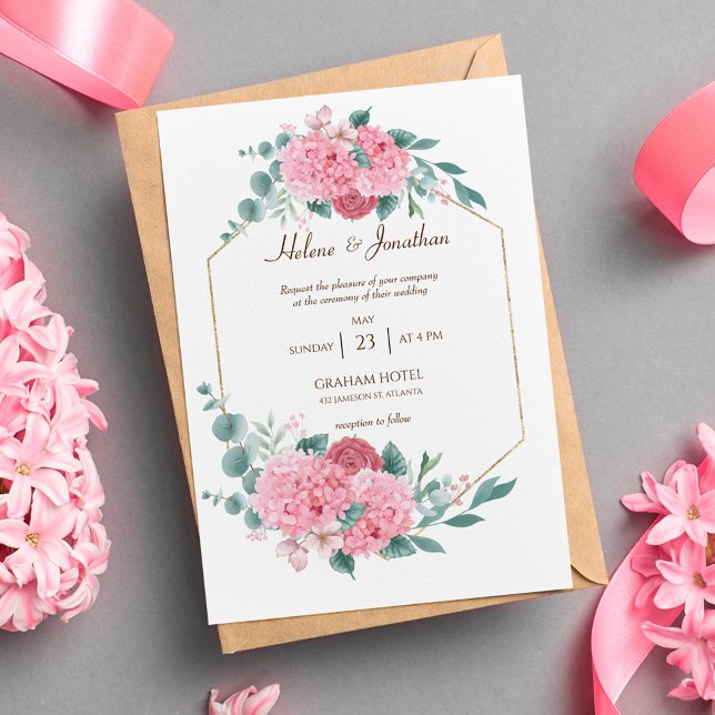 Pink Elegant Floral Watercolor Rustic Boho Wedding Invitation (Creator Uploaded)