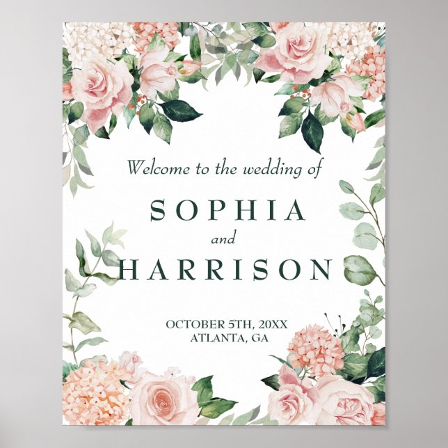 Pink Elegant Floral Watercolor Wedding Poster (Front)