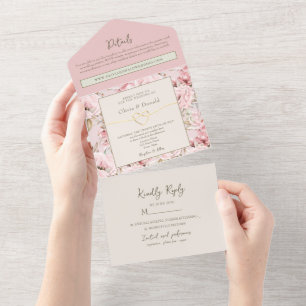 Pink Elegant Floral Wedding All In One Invitation