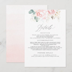 Pink Elegant Floral Wedding Information Enclosure Card