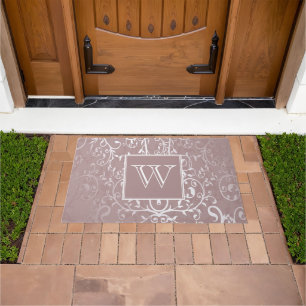 Pink Elegant Flourish Monogram Doormat
