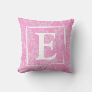 Pink Elegant Flourish Throw Pillow w/ Initial