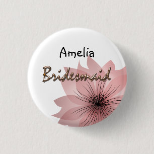 Pink elegant flower 3 cm round badge