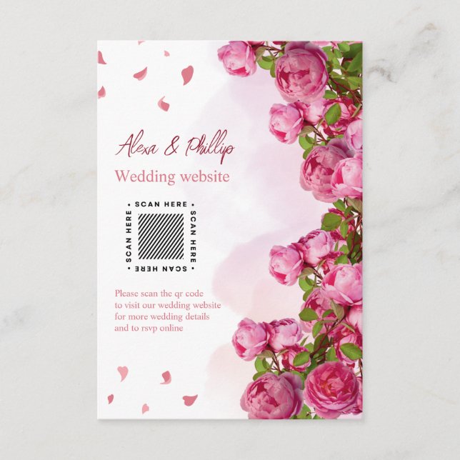 Pink Elegant Flowers Wedding Enclosure Card (Front)
