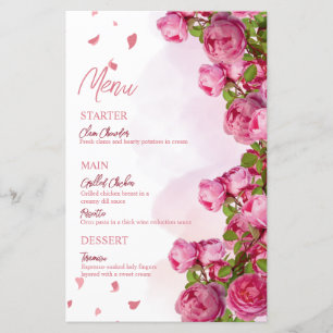 Pink Elegant Flowers Wedding Menus
