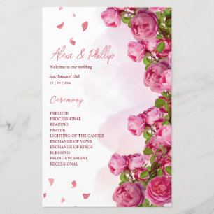 Pink Elegant Flowers Wedding programs