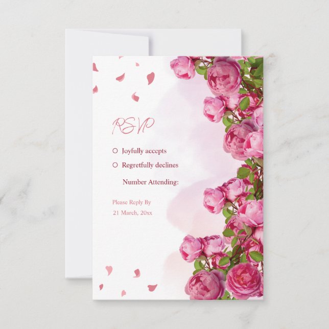 Pink Elegant Flowers Wedding RSVP Card (Front)