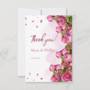 Pink Elegant Flowers Wedding Thank You Card