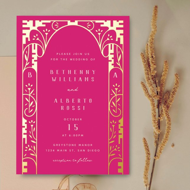 Pink Elegant Foil Art Nouveau Arch Foil Invitation (Creator Uploaded)