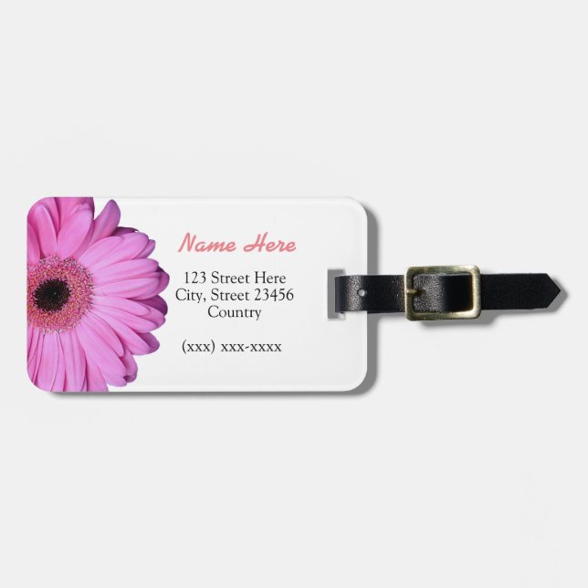 Pink Elegant Gerbera Daisy Luggage Tag (Front Horizontal)