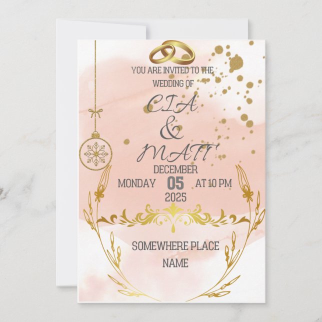 Pink Elegant Gold The Wedding Invitation (Front)
