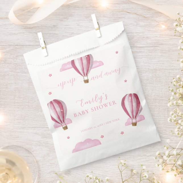 Pink Elegant Hot Air Balloon Girl Baby Shower  Favour Bags (Clipped)