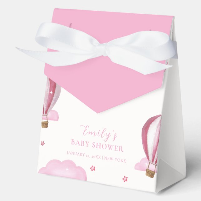 Pink Elegant Hot Air Balloon Girl Baby Shower  Favour Box (Front)
