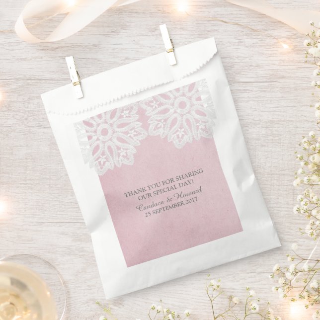 Pink Elegant Lace Favour Bags (Clipped)