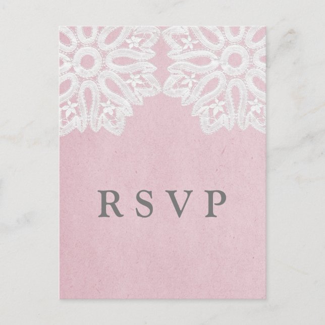 Pink Elegant Lace RSVP Postcard (Front)