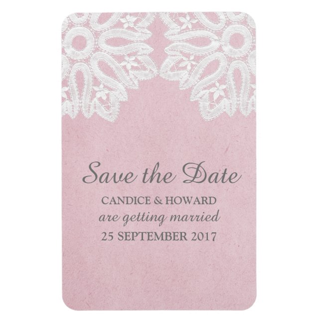 Pink Elegant Lace Save the Date Flexi Magnet (Vertical)