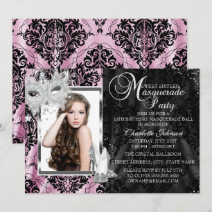 Pink Elegant Mask Heels Masquerade Photo Sweet16 Invitation