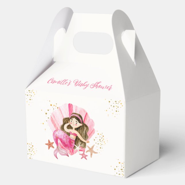 Pink Elegant Mermaid Ocean Starfish Baby Shower Favour Box (Front)
