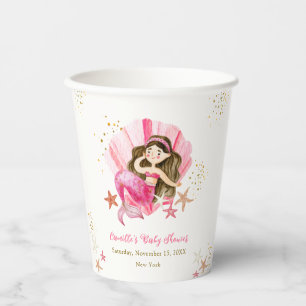 Pink Elegant Mermaid Ocean Starfish Baby Shower Paper Cups