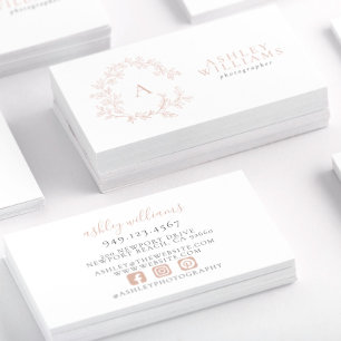 Pink Elegant Monogram Floral Crest Professional Business Card