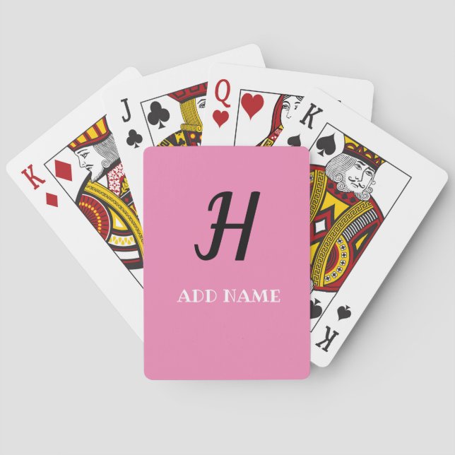 Pink Elegant Monogram Script Modern Name Playing Cards (Back)