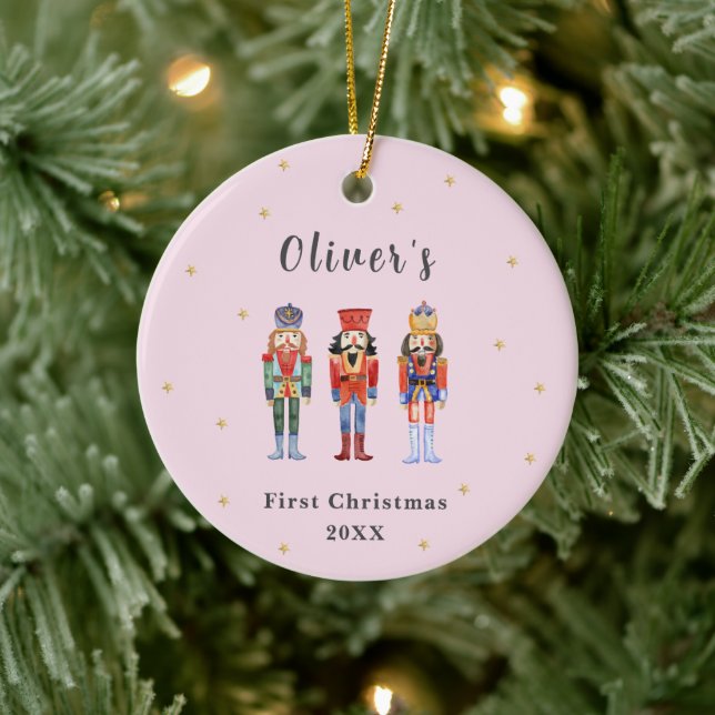 Pink Elegant Nutcracker Baby's Frist Christmas  Ceramic Tree Decoration (Tree)